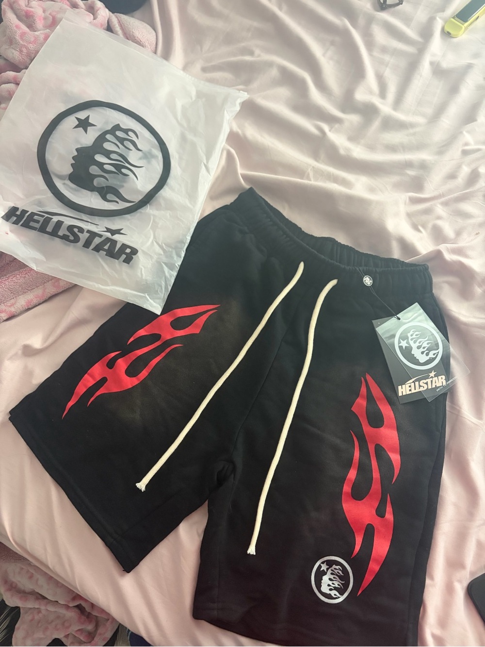 Men’s Black Hellstar shorts with Red Flame Print